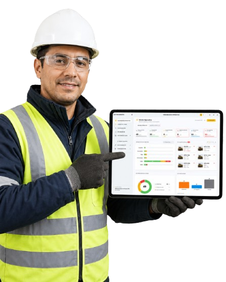 Trabajador minero mostrando sworkc en una tablet